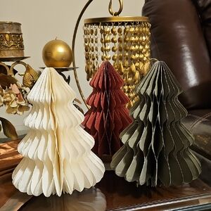 Festive Paper Tree Trio - Cream, Red, and Green